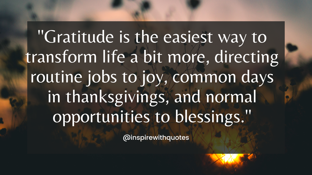 Gratitude is the easiest way to transform life a bit more, directing routine jobs to joy, common days in thanksgivings, and normal opportunities to blessings.