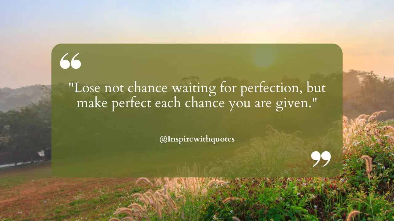 Lose not chance waiting for perfection, but make perfect each chance you are given