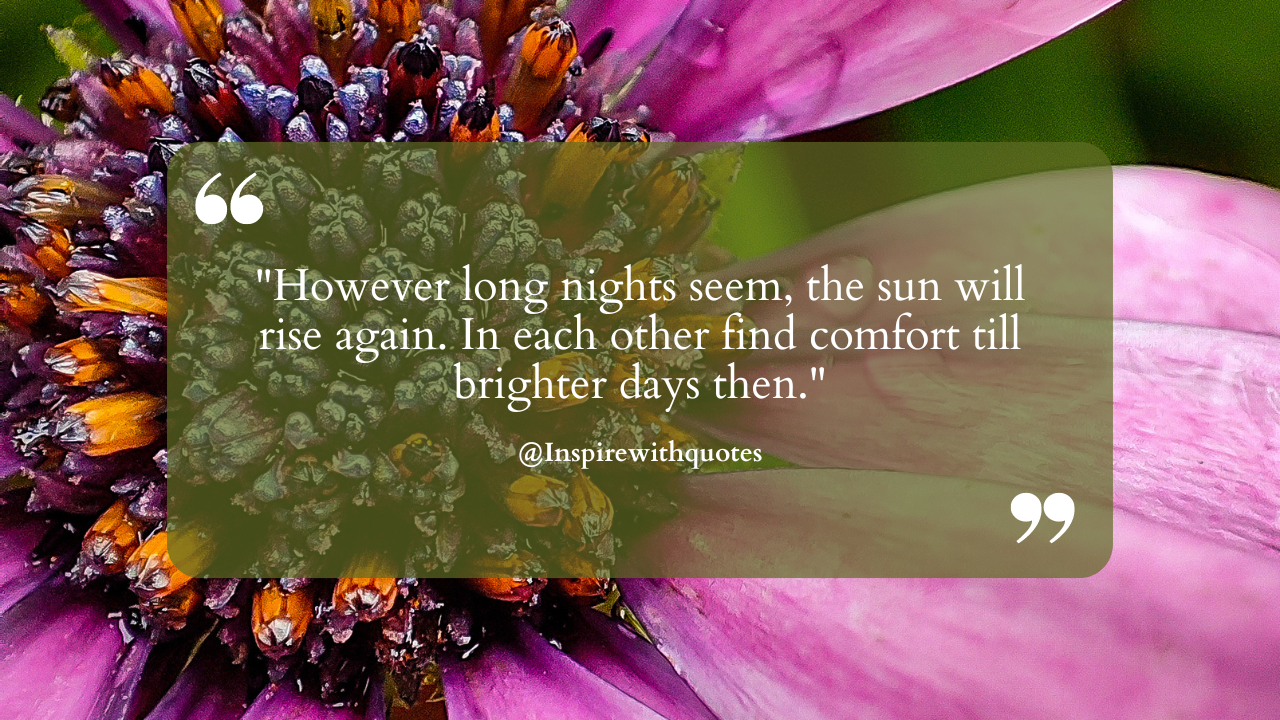 However long nights seem, the sun will rise again. In each other find comfort till brighter days then