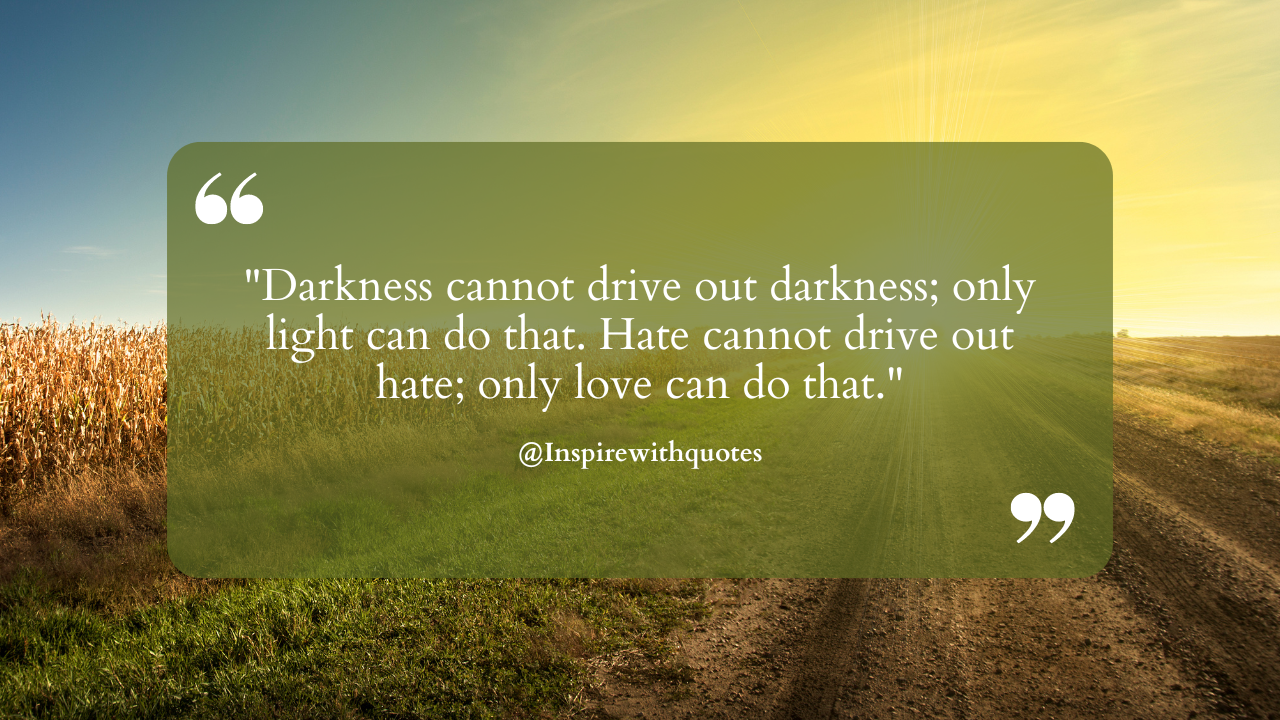 Darkness cannot drive out darkness; only light can do that. Hate cannot drive out hate; only love can do that."